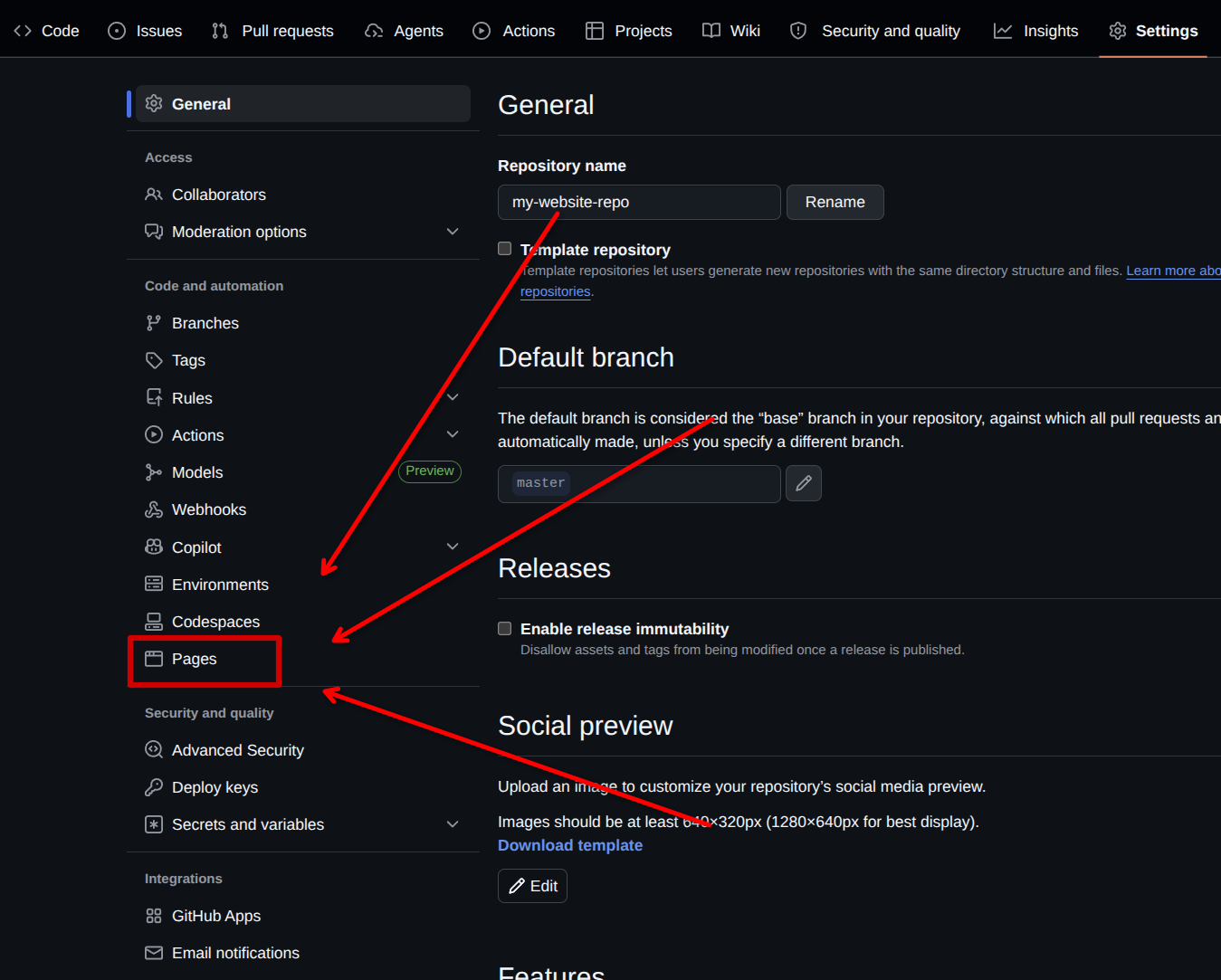 Pages sidebar tab button